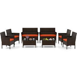 Costway - 8 PCS Patio Furniture Set with Washable Cushions and Tempered Glass Coffee Table - Orange