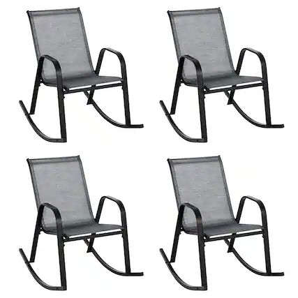 Front. Gymax - Gymax 4pcs Patio Rocking Chair Heavy-Duty Metal Rocker Outdoor Anti-Slip Gray - Gray.