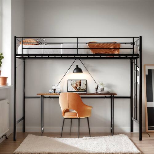 Alt View 4. Winado - Loft Bed Queen Size with Flat Ladder High Guardrail Rung Heavy Duty Metal Bed Frame Support for Adults Kids Young Teens - Black.