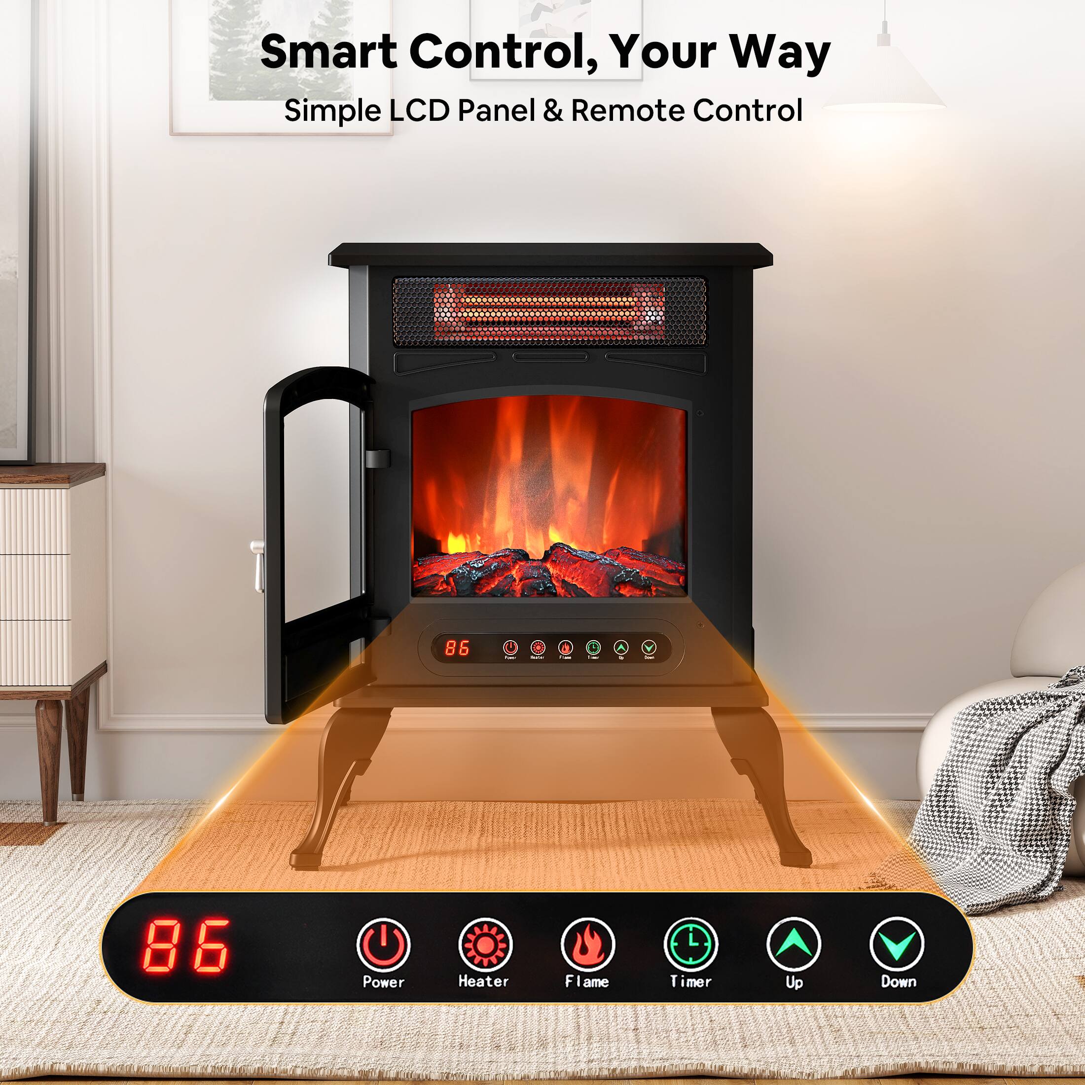 Smart Control, Your Way  
Simple LCD Panel & Remote Control  

86  
Power Heater Flame Timer Up Down
