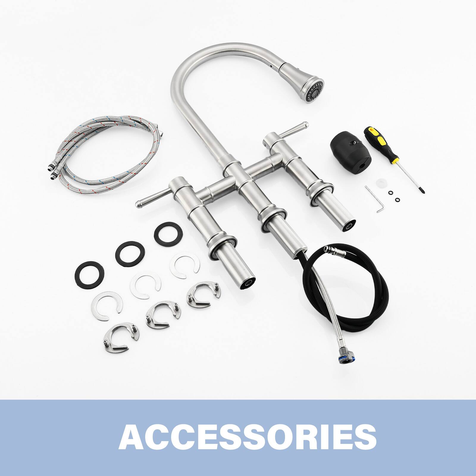 Alt View 4. Siljoy - Bridge Kitchen Faucet Pull Down Sprayer Spot Free Stainless Steel Commercial Grade​ - Brushed Nickel.