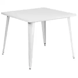 Emma + Oliver - Commercial Grade 35.5" Square Colorful Metal Indoor-Outdoor Dining Table - White