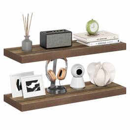 Furinno - TANNA Floating Shelves for Wall Set of 2, 12 x 35 Wall Shelf, Wall Mounted Shelf with Invisible Bracket, 2-in Thick - Retro Brown