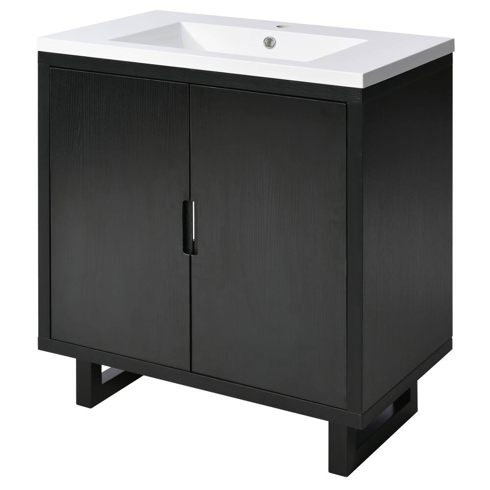 Alt View 9. Loheer - Loheer 30 inch black bathroom vanity with sink Freestanding Cabinet Solid Wood Legs - Black.