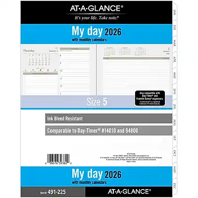 AT-A-GLANCE
It's your life. Take note.
My day 2026 with monthly calendars
Size 5
Ink Bleed Resistant
Comparable to Day-Timer #14010 and 94800
My day 2026 with monthly calendars
AT-A-GLANCE
Item 491-225