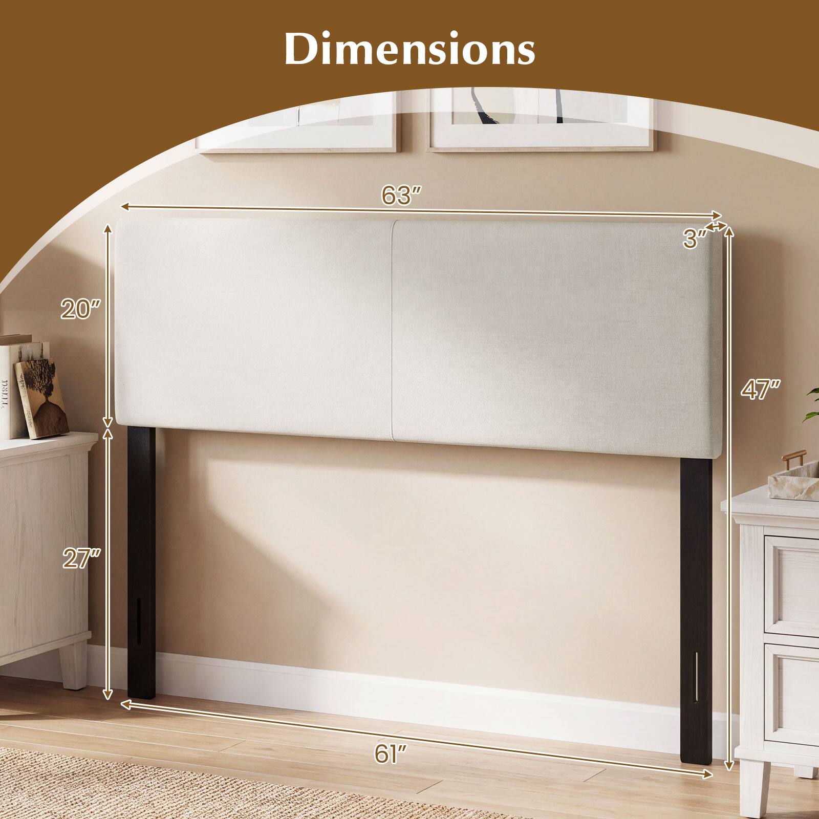 Dimensions: 63" W x 20" D x 47" H x 27" D x 61"