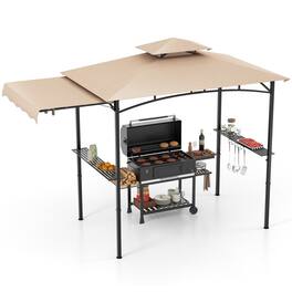 Gymax - 11 x 5 FT Grill BBQ Gazebo w/ Side Awning Double-Tiered Top 2 Side Shelves - Beige