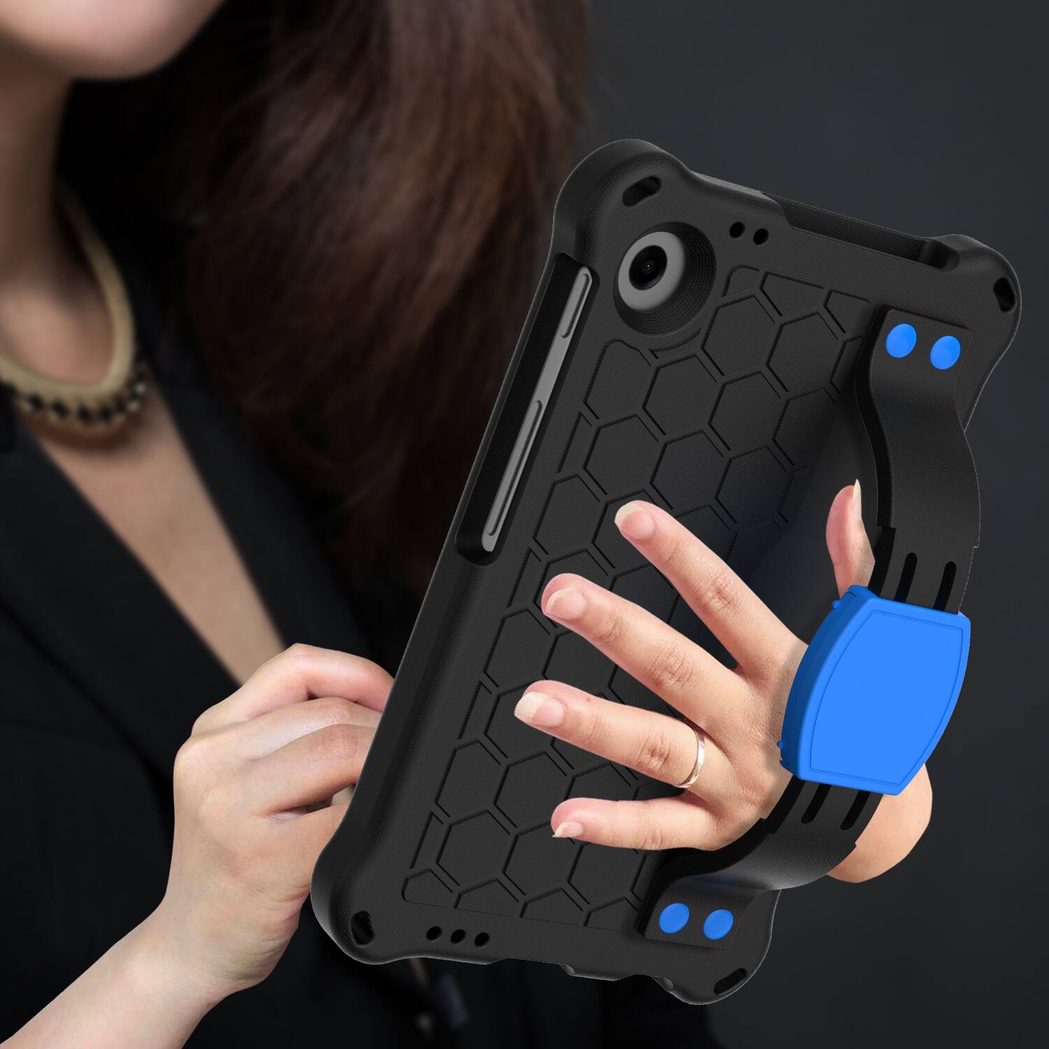 Alt View 3. Dteck - For Samsung Galaxy Tab A11 2025 / A9 2023 Rugged Kid Case Shockproof Safe EVA Hand Grip Cover With Crossbody Strap - Black Blue.