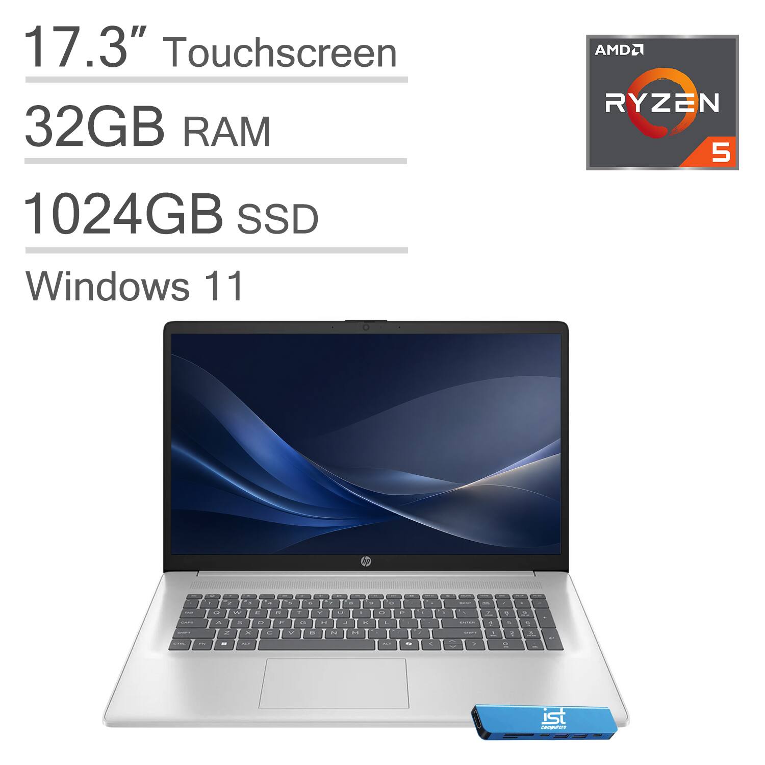 HP - Upgraded - 17 17.3" HD+ Touchscreen Laptop - AMD Ryzen 5 with 32GB Memory - 1TB SSD - Numeric Pad - Windows 11 - Silver