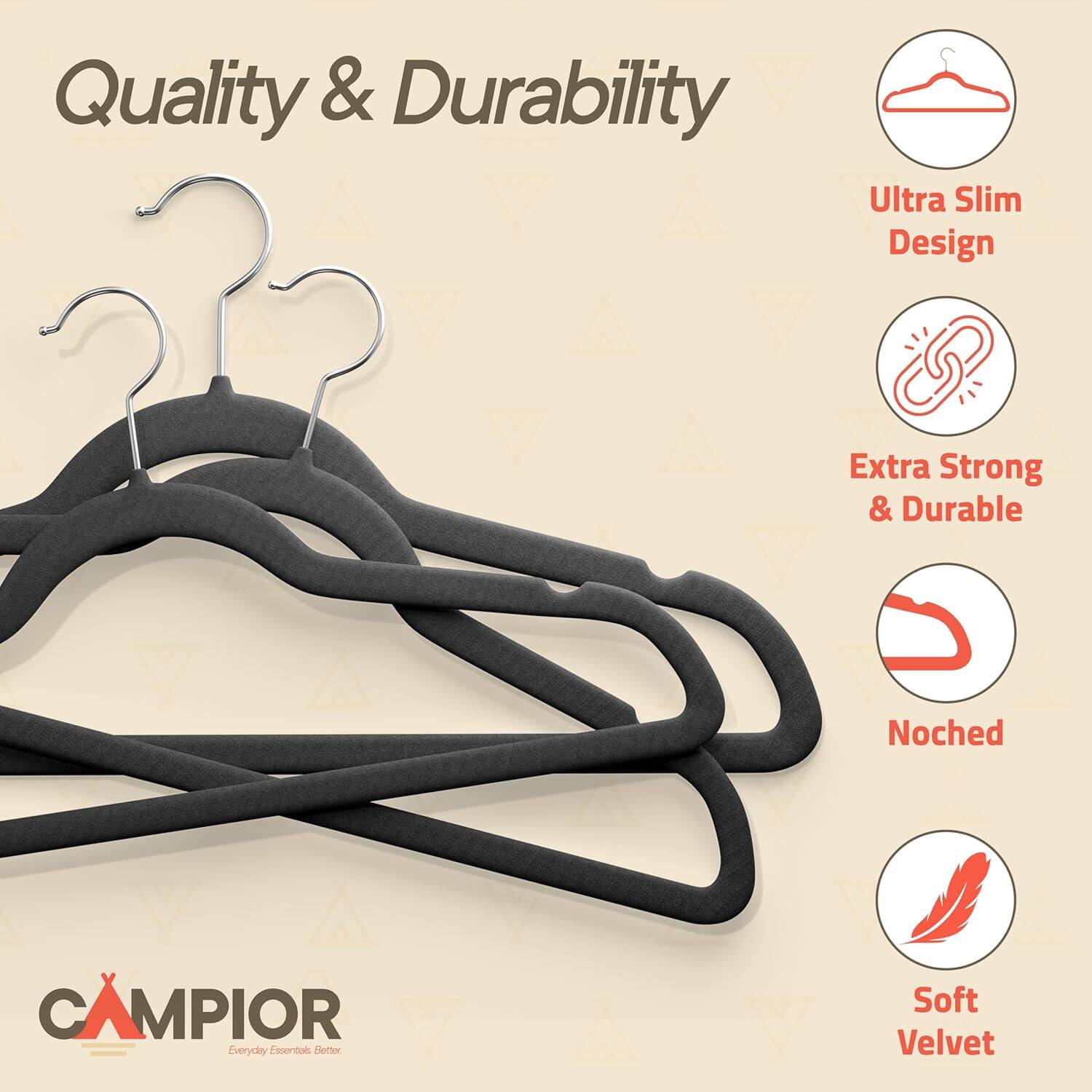 Quality & Durability, Ultra Slim Design, Extra Strong & Durable, Noched, Soft Velvet, CAMPIOR Everyday Essentials Better