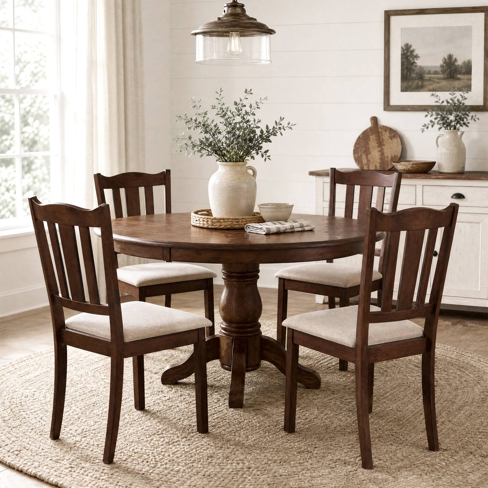 Alt View 4. Costway - Costway Wooden Dining Chair Set of 2 with Hollow Back & Soft-padded Cushion for Kitchen - Walnut + Beige.