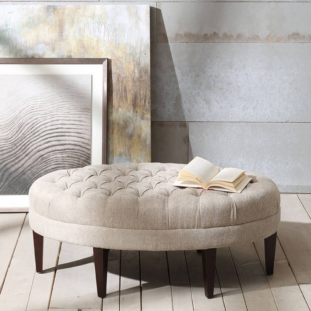Alt View 1. Gracie Mills - Gracie Mills Mareli Surfboard Tufted Oval Ottoman - Linen.