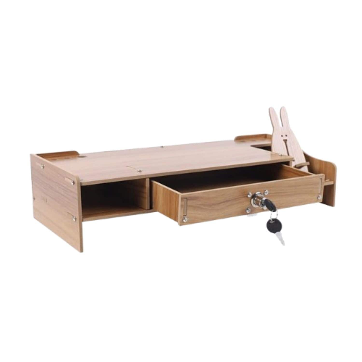 Stock Preferred - Wood Monitor Riser with Drawer - Cherry Wood Color