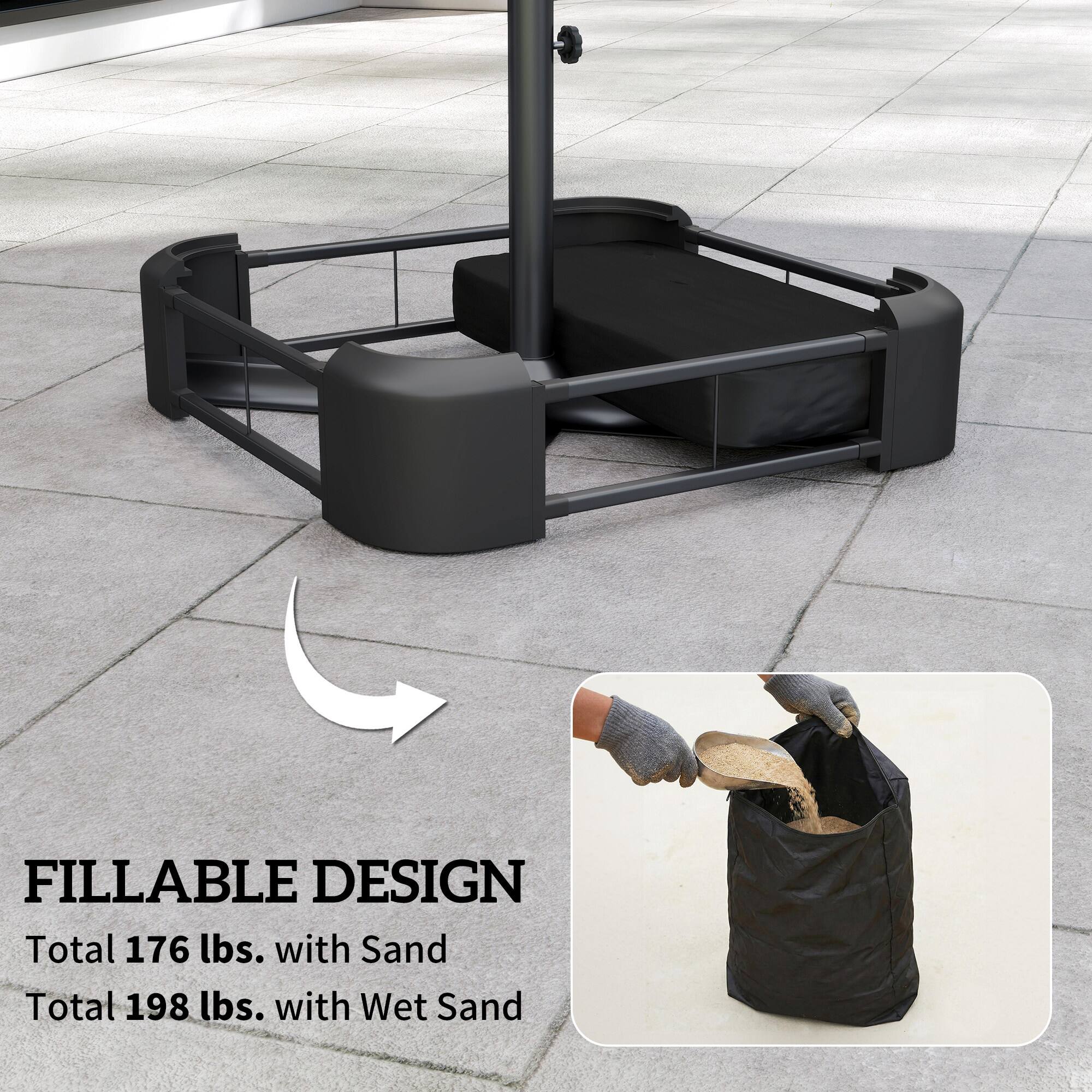 FILLABLE DESIGN  
Total 176 lbs. with Sand  
Total 198 lbs. with Wet Sand