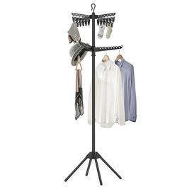 Songmics Home - 2-Tier Clothes Drying Rack, 72-Inch Folding Laundry Drying Rack with 3 Rotatable Arms for Hangers, 24 Clips - Black
