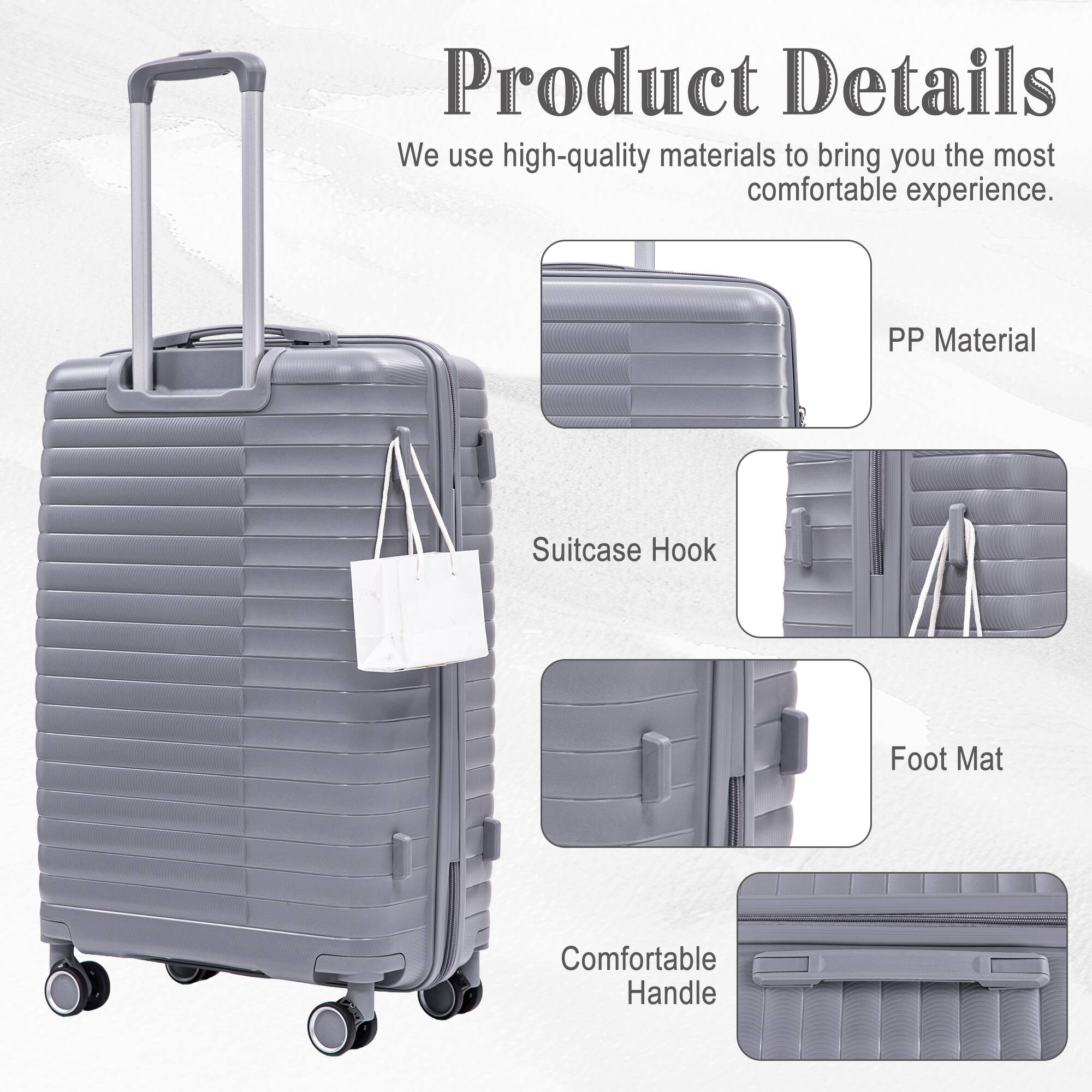 Product Details  
We use high-quality materials to bring you the most comfortable experience.  

- PP Material  
- Suitcase Hook  
- Foot Mat  
- Comfortable Handle