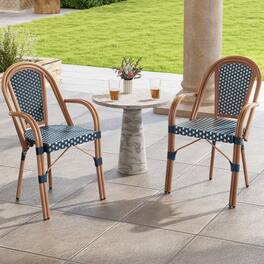 Gymax - Outdoor French Bistro Chairs 2 PCS w/ Armrests Galvanized Metal Frame Blue & White - Blue, White