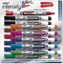 BIC America - BIC Intensity Advanced Dry Erase Markers, Fine Bullet Tip, 12/Pack - Assorted