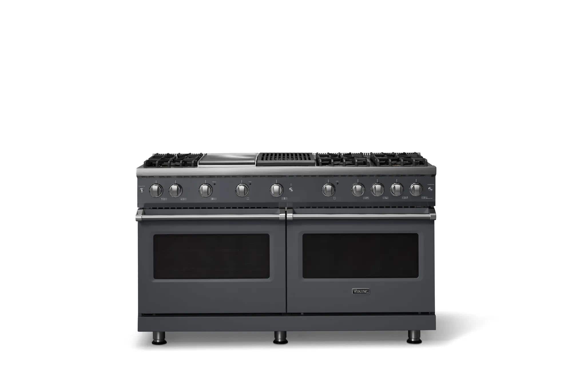 Viking - 60"W. Pro5S  8.0 Cu. Ft. Freestanding Sealed 6 Burner Gas Convection Range/Griddle/Double Oven-Cast Black - Cast Black