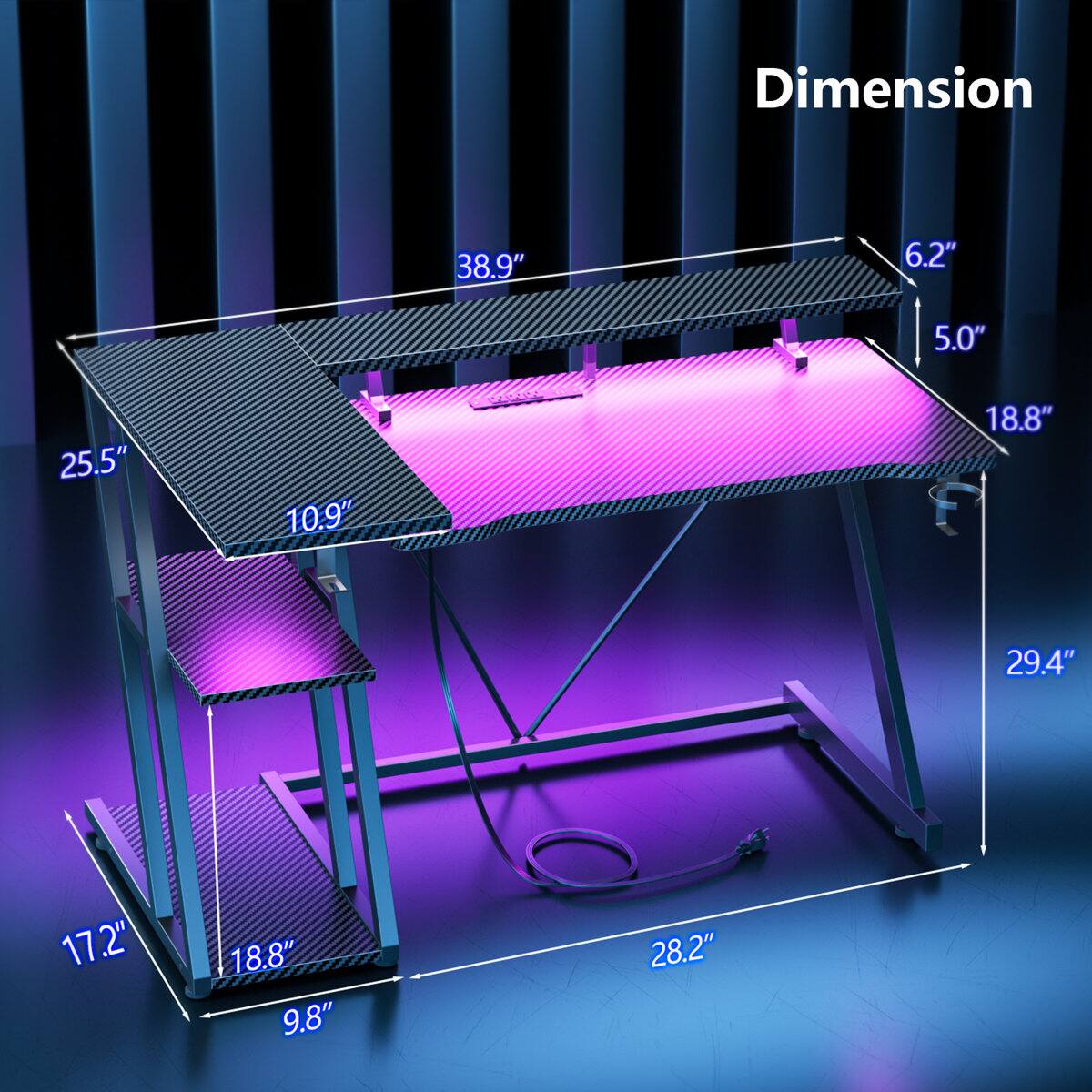 Dimension: 38.9" x 6.2" x 5.0" x 25.5" x 10.9" x 18.8" x 29.4" x 17.2" x 18.8" x 9.8" x 28.2"