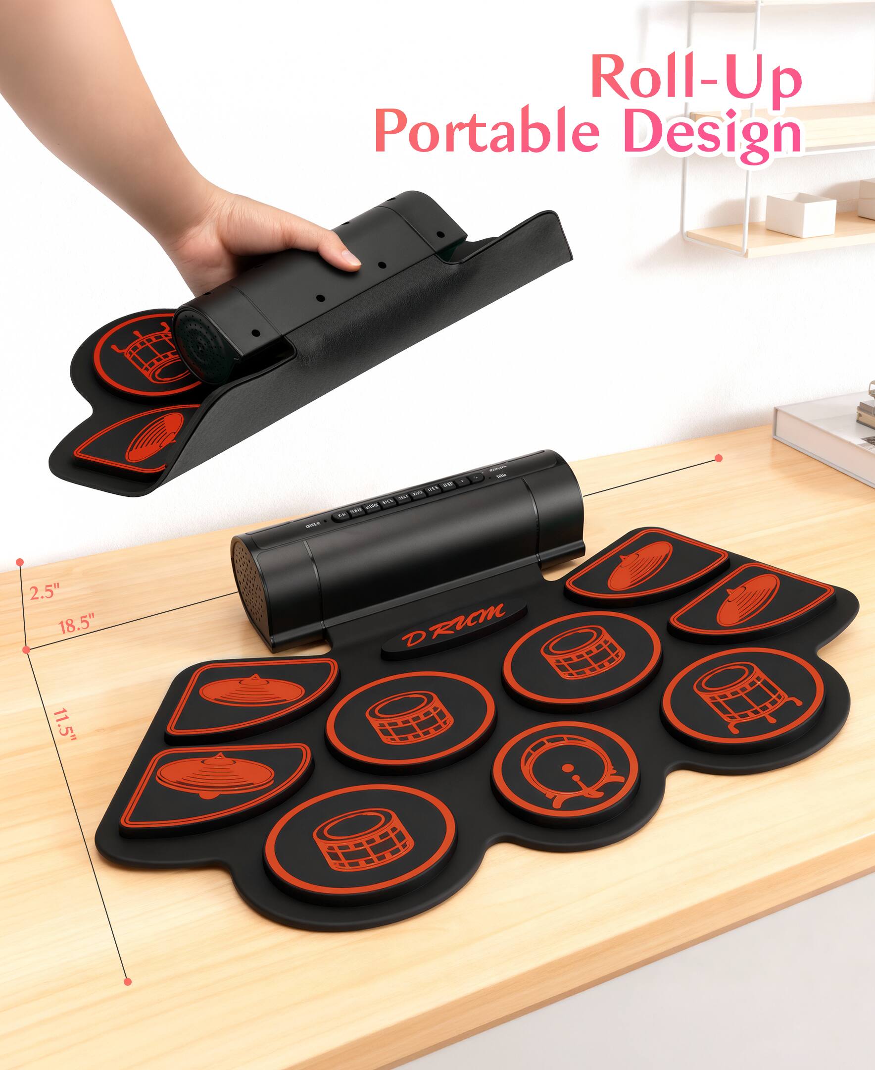 Left. Sugift - Kids Roll-Up Electronic Drum Set with Speakers, Headphone Jack & Foot Pedals - Green - Red.