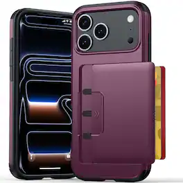 UUCOVER - Wallet Back Case for iPhone 17 Pro Max ,Shockproof TPU + PC Protective Cover with Hidden Credit Card Holder Case - Cherryred