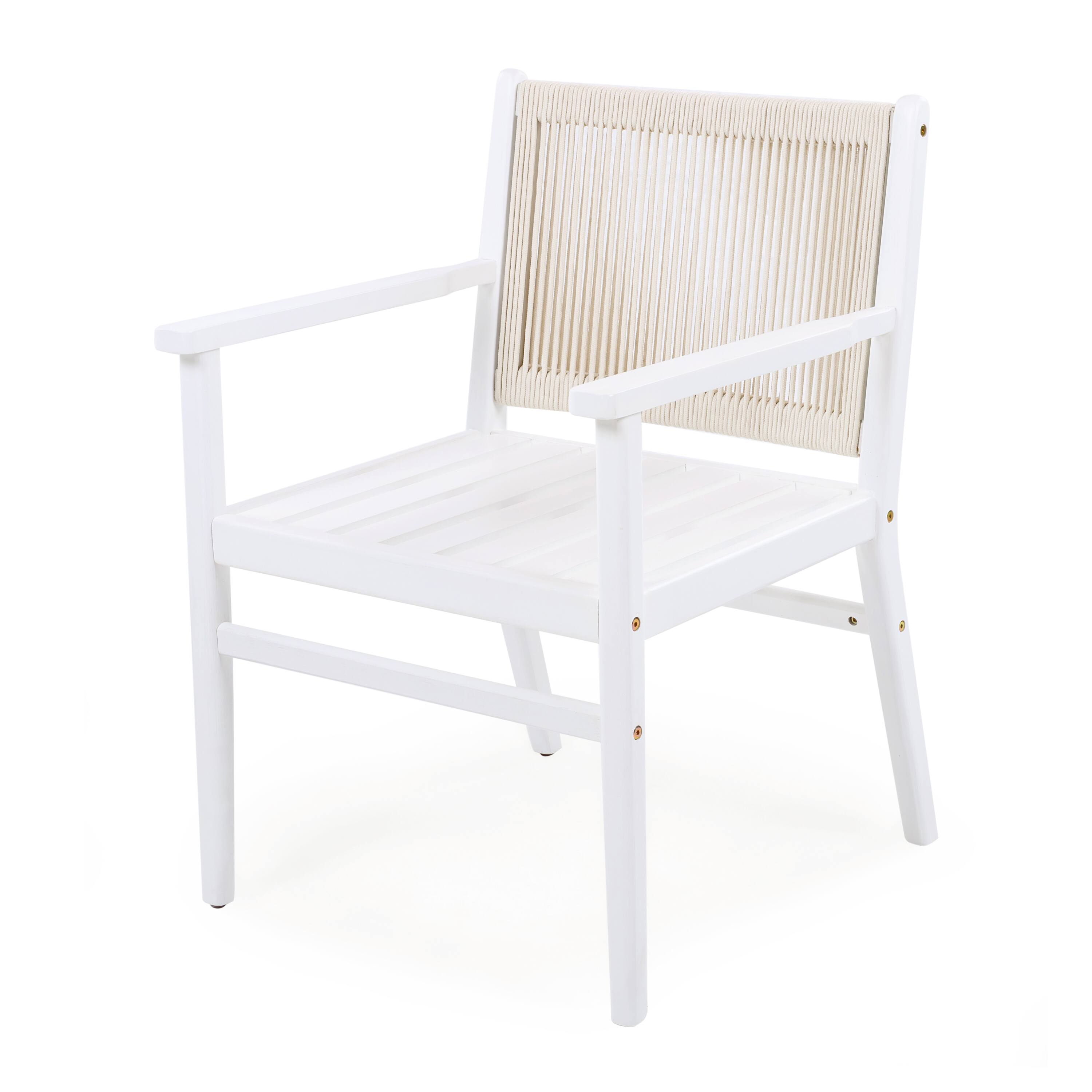 Alt View 3. Mondawe - Set of 2 Acacia Wood Patio Armchair with Rope Design Back and Water Repellent Cushion - Beige+White.