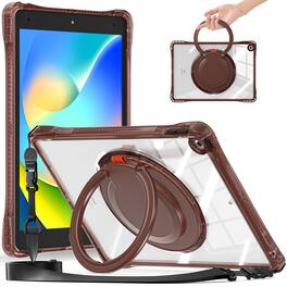 Dteck - for Apple iPad (9th Generation) 10.2" 2021&8th Gen 2020&7th Gen 2019 Case,Clear Rugged Stand Handle Cover+Shoulder Strap - Chocolate