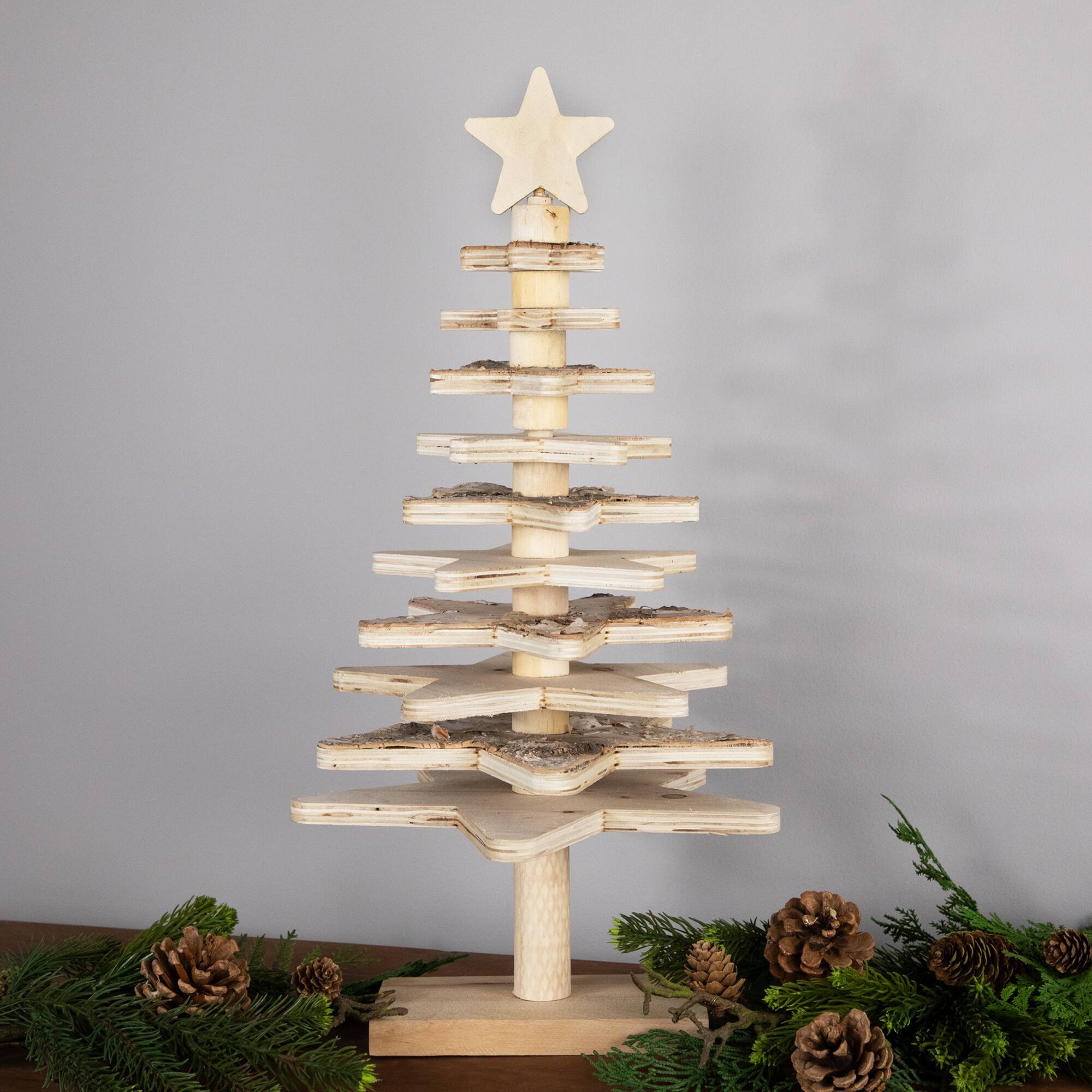Northlight - Star Cut-Outs Wooden Tree Christmas Decoration - 20.5" - Beige