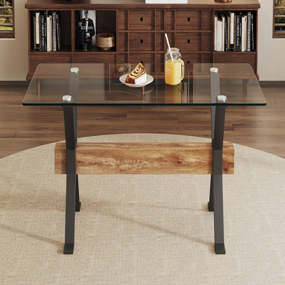 Loheer Modern Tempered Glass Dining Table, Large 70.9 Inch Tabletop ...