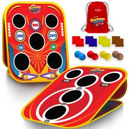 Swooc Games - Backyard Arcade - 2-in-1 Bean Bag Toss Game for Kids w/ Carry Bag - 5-Second Setup & Storage - Carnival Games for Kids - Red