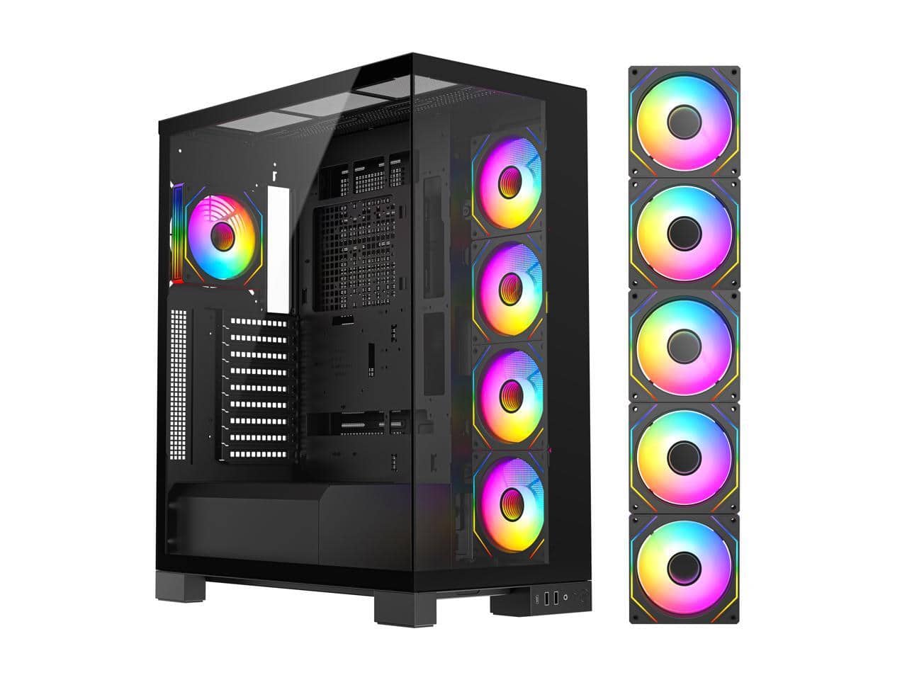 DIYPC - Vanguard-F2-Pro Black ATX Full Tower Case, Dual USB3.0/Type-C, Tempered Glass, 5x 120mm ARGB Fans, BTF Support - Black price history on PriceWatchPro