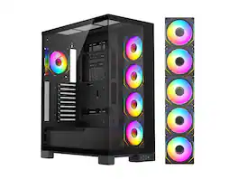 DIYPC - Vanguard-F2-Pro Black ATX Full Tower Case, Dual USB3.0/Type-C, Tempered Glass, 5x 120mm ARGB Fans, BTF Support - Black