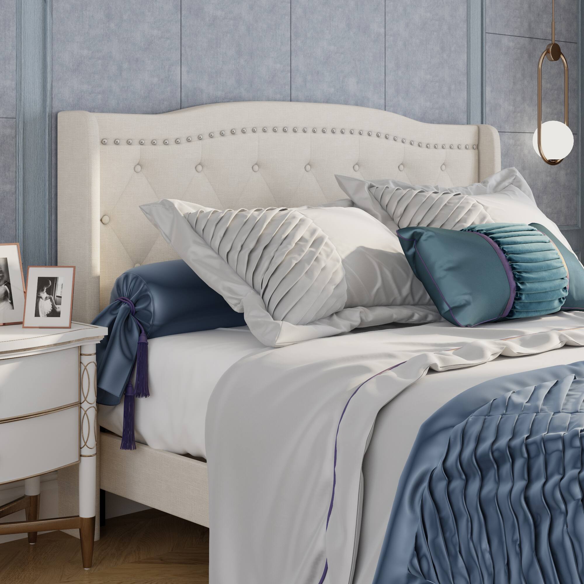 Alt View 5. Famapy - Famapy Upholstered Bed Frame - Heavy - Duty 10 - Slat Support & Thick Plywood for Stable Sleep - White.