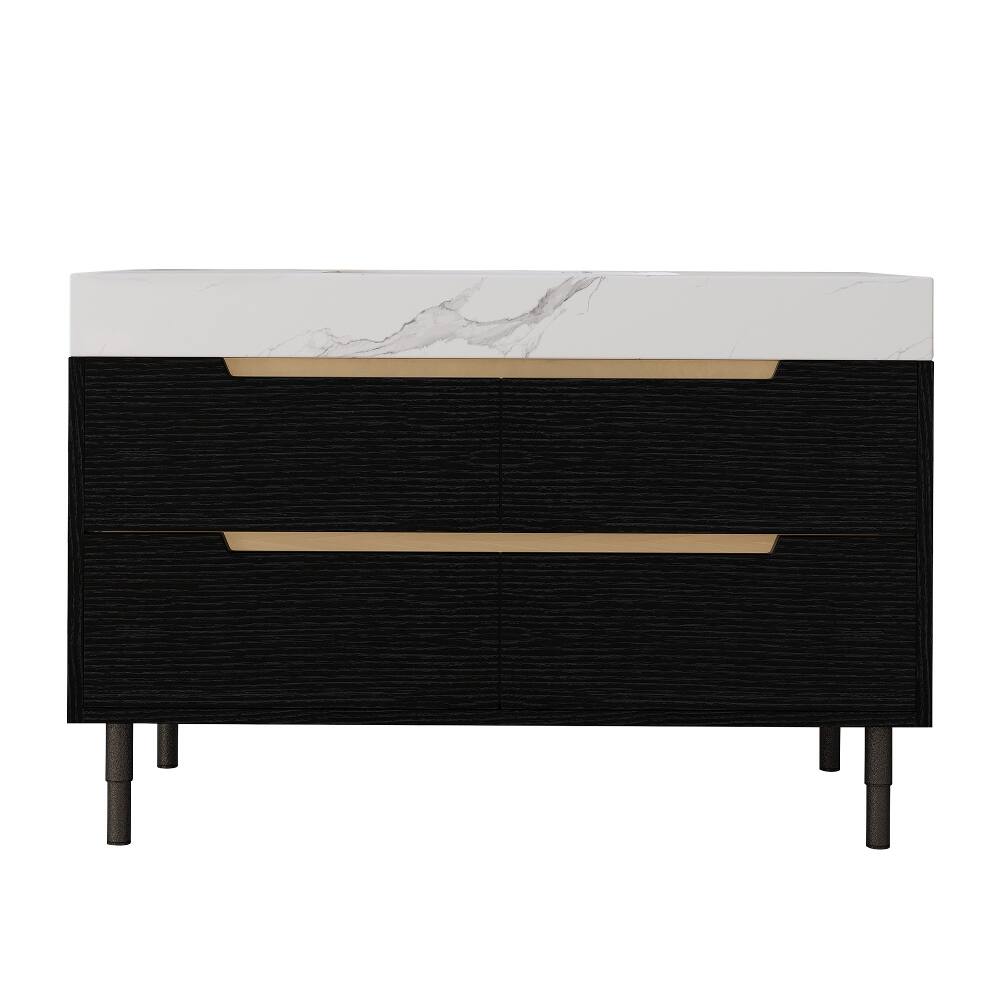 Alt View 4. Loheer - Loheer 35.4 inch modern bathroom vanity with undermount sink, Sintered Stone Top, 4 Drawers, Black - Black, White.