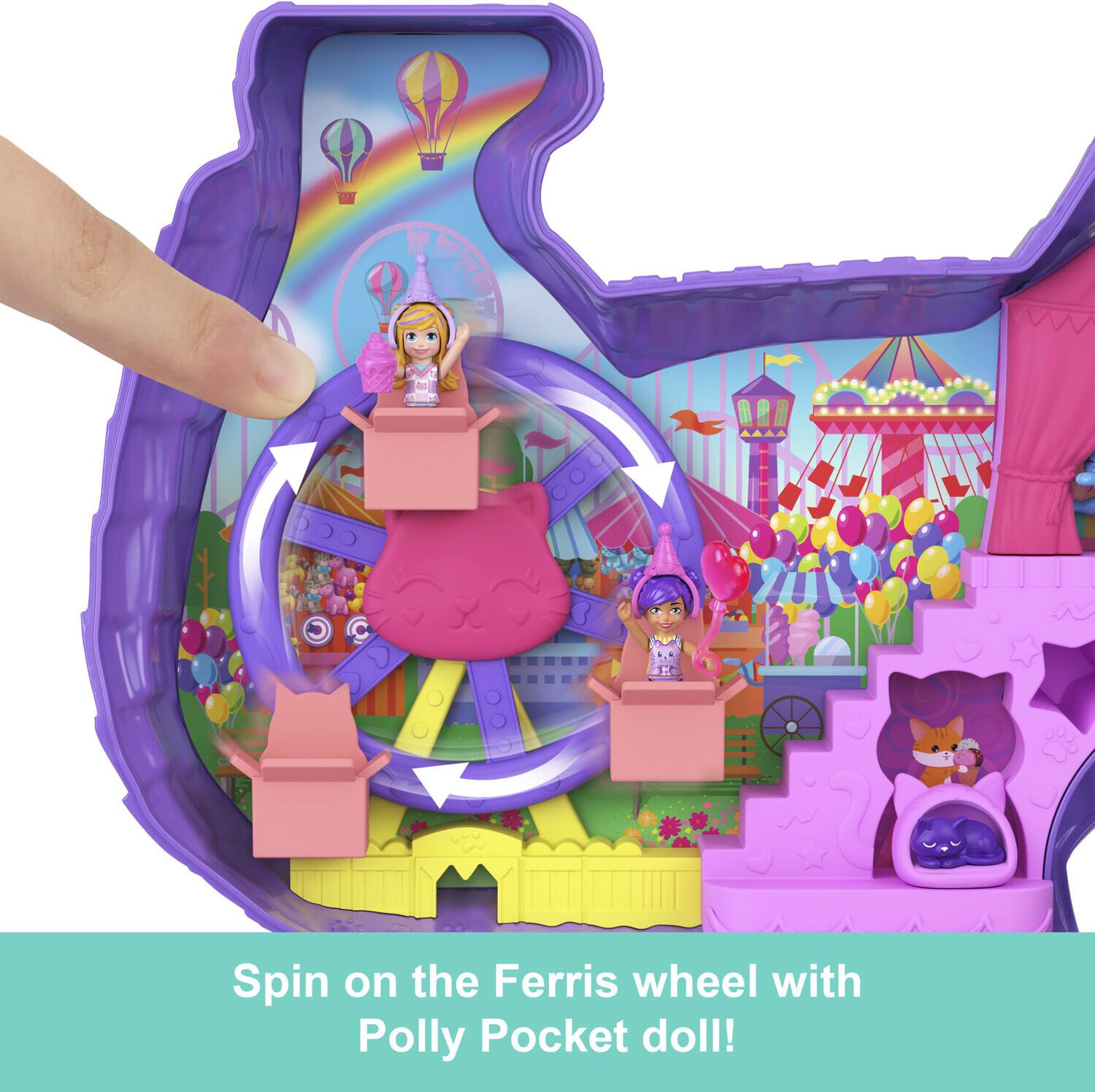 Spin on the Ferris wheel with Polly Pocket doll!