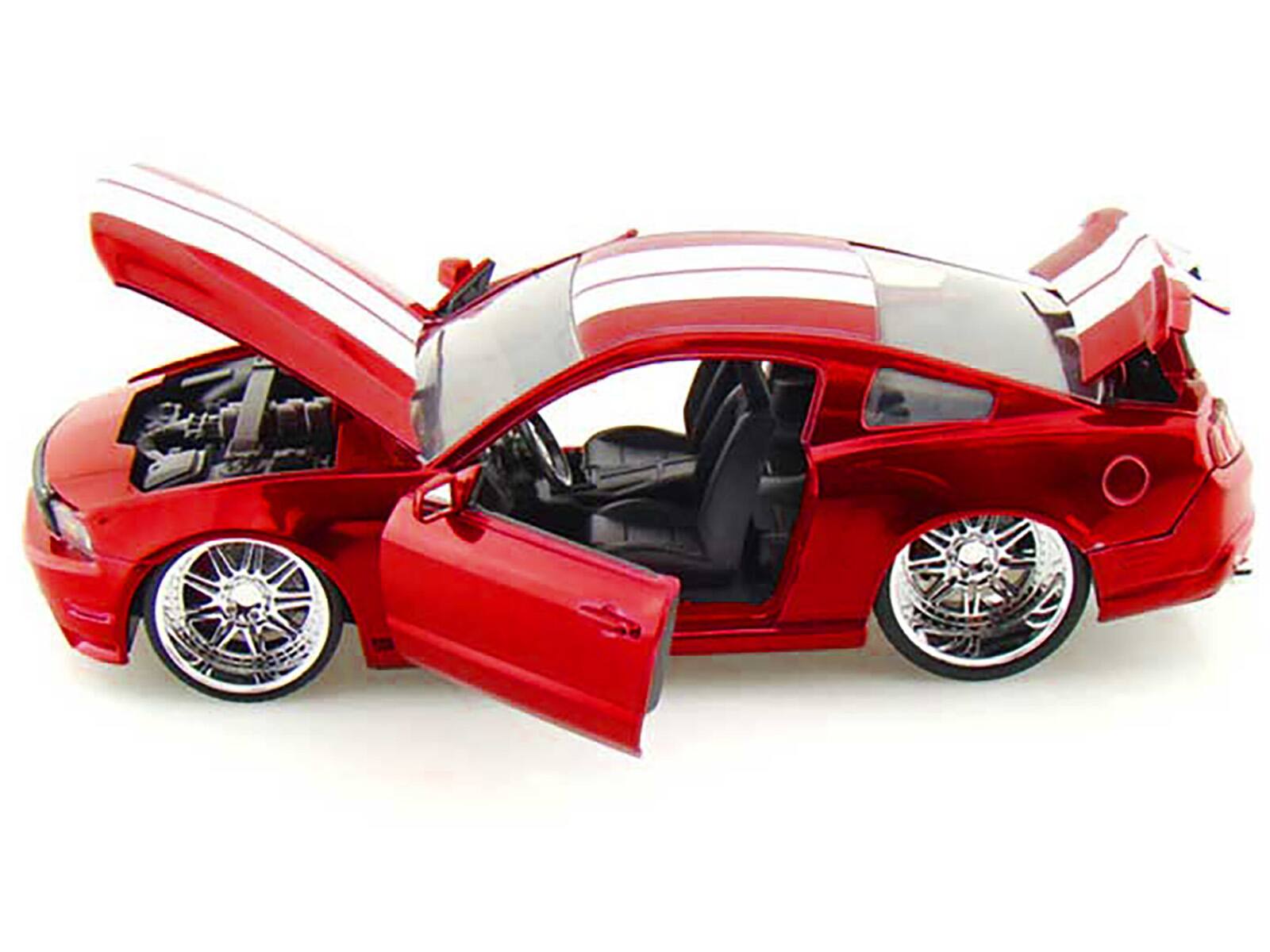 Angle. Jada - 2010 Ford Mustang GT Red Metallic with White Stripes "Bigtime Muscle" Series 1/24 Diecast Model Car by Jada - Red Metallic With White.