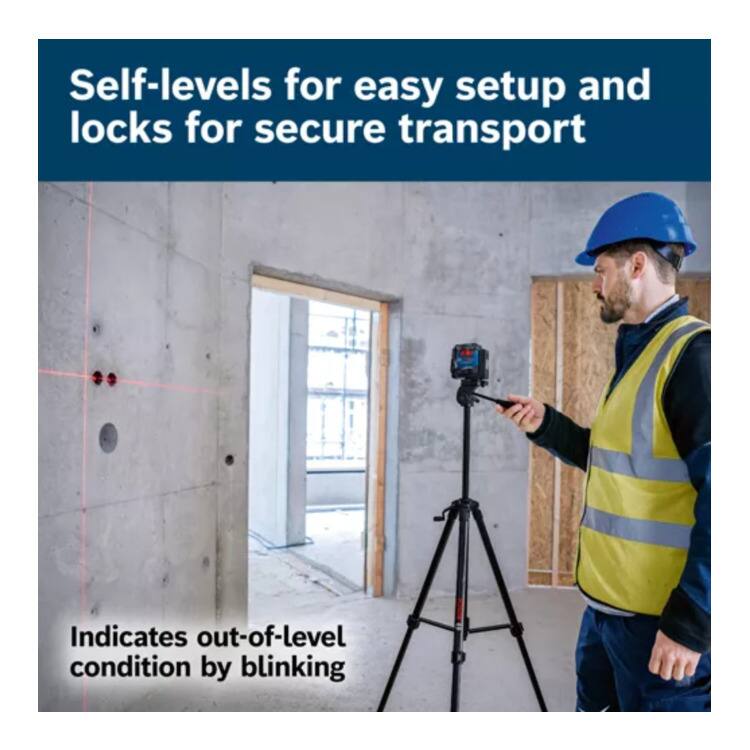 Self-levels for easy setup and locks for secure transport

Indicates out-of-level condition by blinking