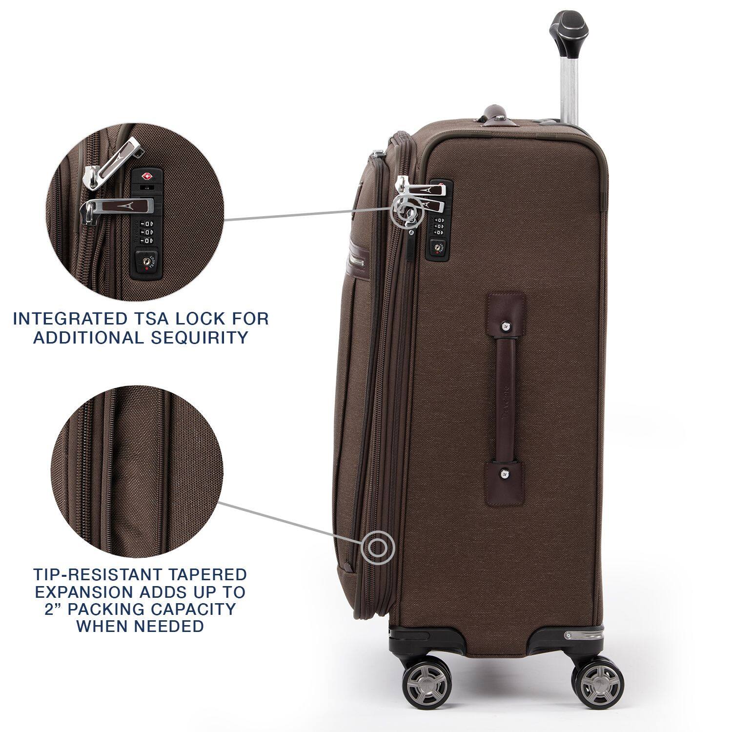-1 - - r.. * - 9 INTEGRATED TSA LOCK FOR ADDITIONAL SECURITY TIP-RESISTANT TAPERED EXPANSION ADDS UP TO 2" PACKING CAPACITY WHEN NEEDED