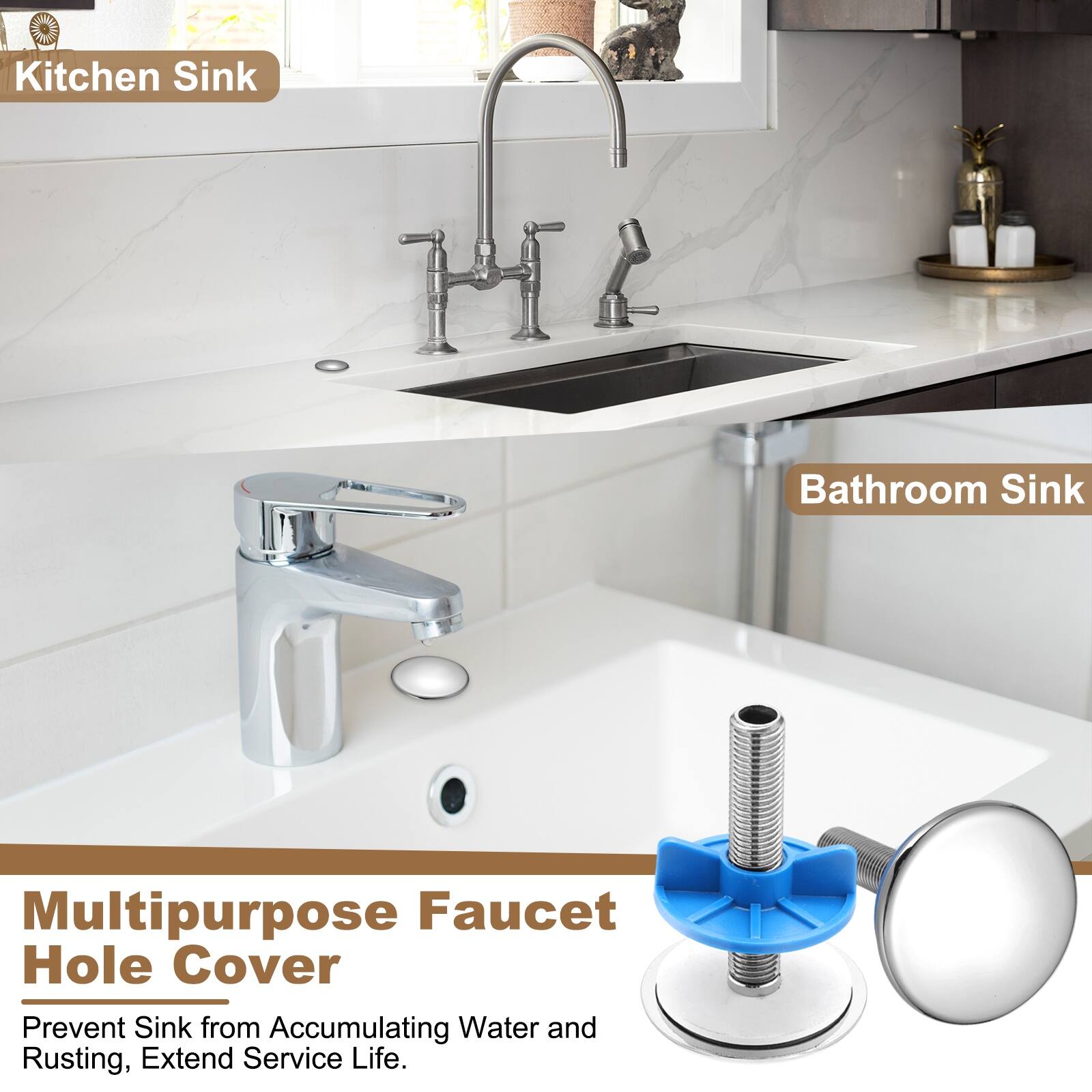 9 Kitchen Sink Bathroom Sink Multipurpose Faucet Hole Cover Prevent Sink from Accumulating Water and Rusting, Extend Service Life.