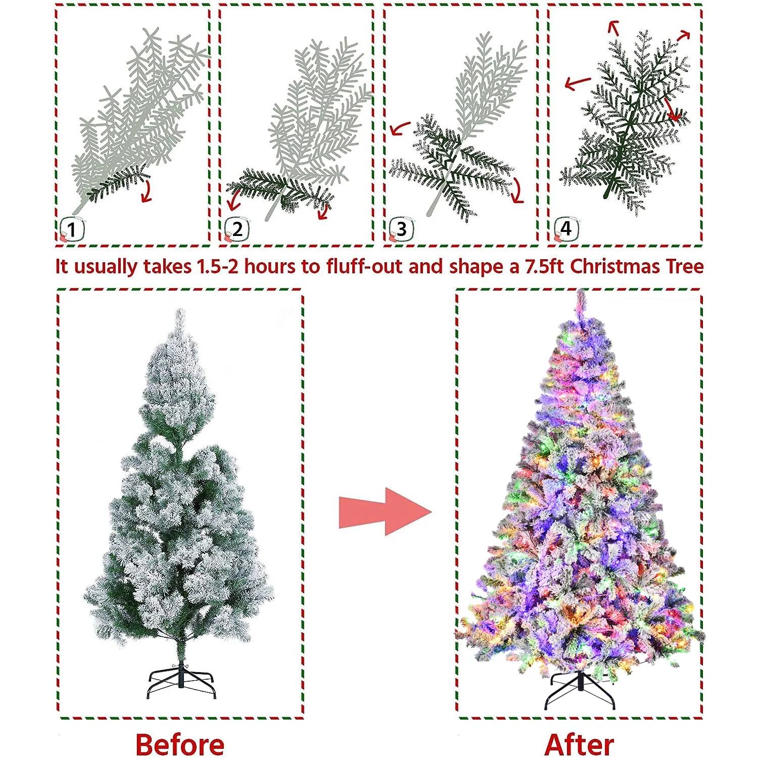 1. It usually takes 1.5-2 hours to fluff-out and shape a 7.5ft Christmas Tree

2. Before

3. After