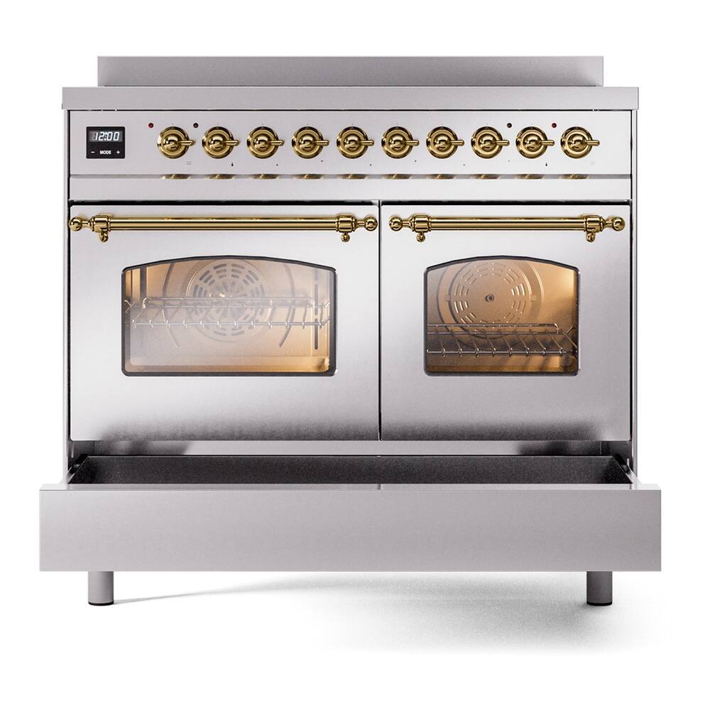 Alt View 3. ILVE - ILVE Nostalgie II 40 inch Induction Range with 6 Elements (Triple Glass Door, Stainless Steel, Brass) - Stainless Steel.