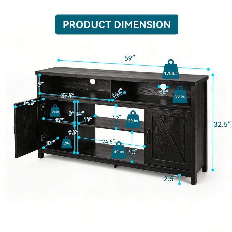 PRODUCT DIMENSION

59"  
7a 27.5M 14.5" 20lbs 8" 18" 13" 13" 9.5" 13" 20lbs  
14.5" 7.5" 20lbs 24.5" 40lbs 10"  
170lbs 2.50 30lbs  
32.5"  
2.5"