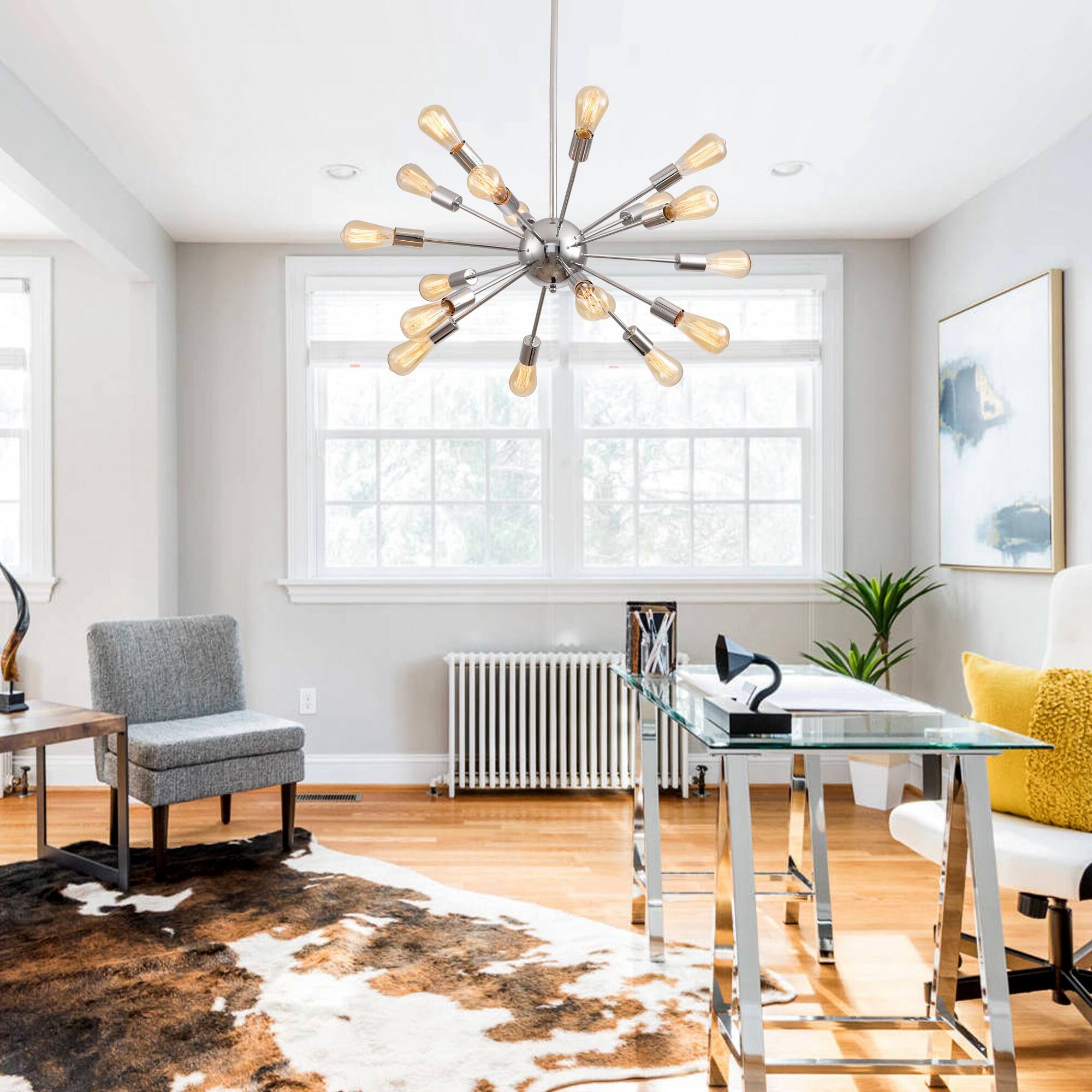 Left. Parrot Uncle - Modern 18-light Metal Adjustable Flush Mount Chandelier - Chrome.