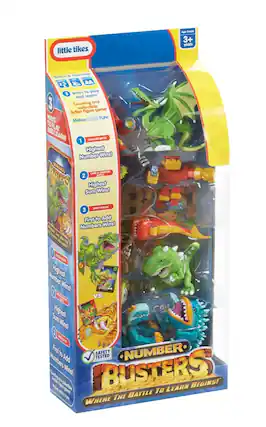 Little Tikes
Age Grade: 3+ years
Teach & Develop
12 ways to play and learn!
3 Ways to Play and Learn:
1. Creature Battle: Highest Number Wins!
2. Card & Creature Battle: Highest Sum Wins!
3. Speed Round: First to Add Numbers Wins!
Number Busters:
Where the Battle to Learn Begins!
Counting and collectible game!
Action Figure's game!
Makes Math Fun!
Safety Tested
Highest Number Wins!
Highest Sum Wins!
First to Add Numbers Wins!
Creature Busters