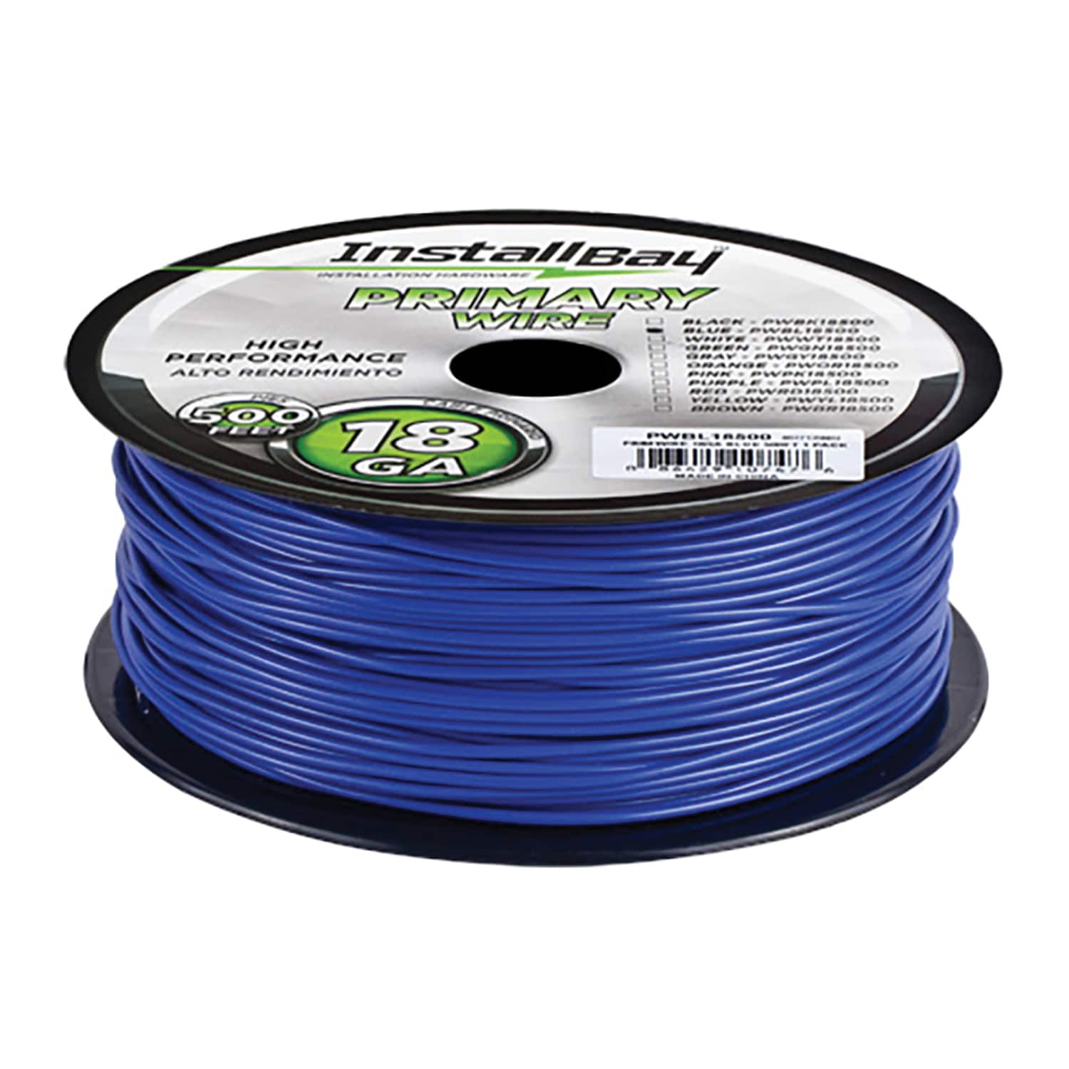 Install Bay - Pwbl18500 18-gauge All-copper Primary Wire, 500 Ft - Blue