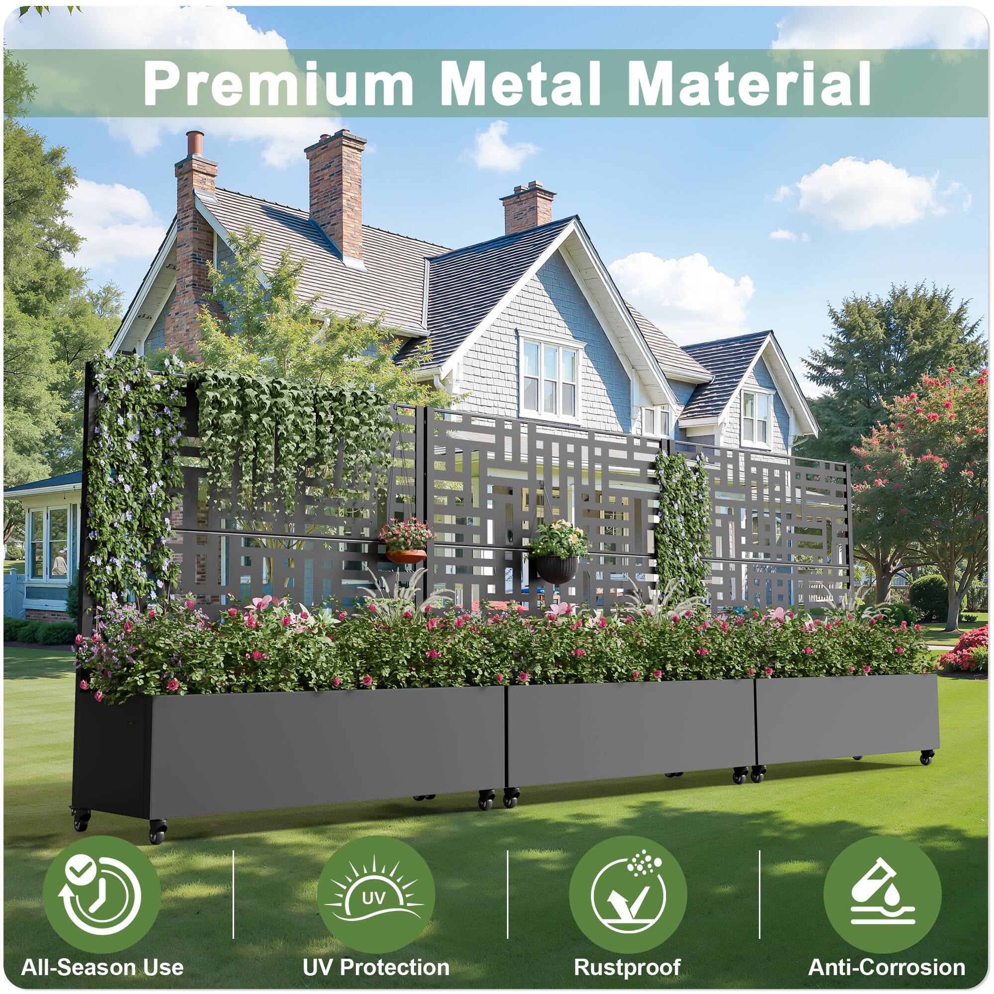 Premium Metal Material

- All-Season Use
- UV Protection
- Rustproof
- Anti-Corrosion