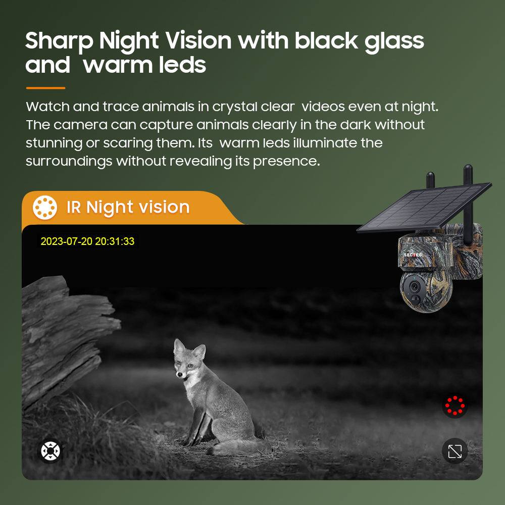 Sharp Night Vision with black glass and warm LEDs

Watch and trace animals in crystal clear videos even at night. The camera can capture animals clearly in the dark without stunning or scaring them. Its warm LEDs illuminate the surroundings without revealing its presence.

IR Night vision

2023-07-20 20:31:33