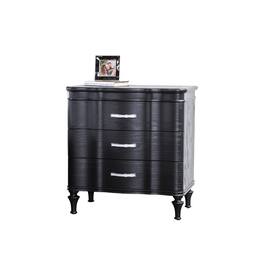 Manhattan Lane - Eleena Nightstand, 3 Drawers, Black Solid Wood, Metal Handles, 28 Inch - Black, Chrome