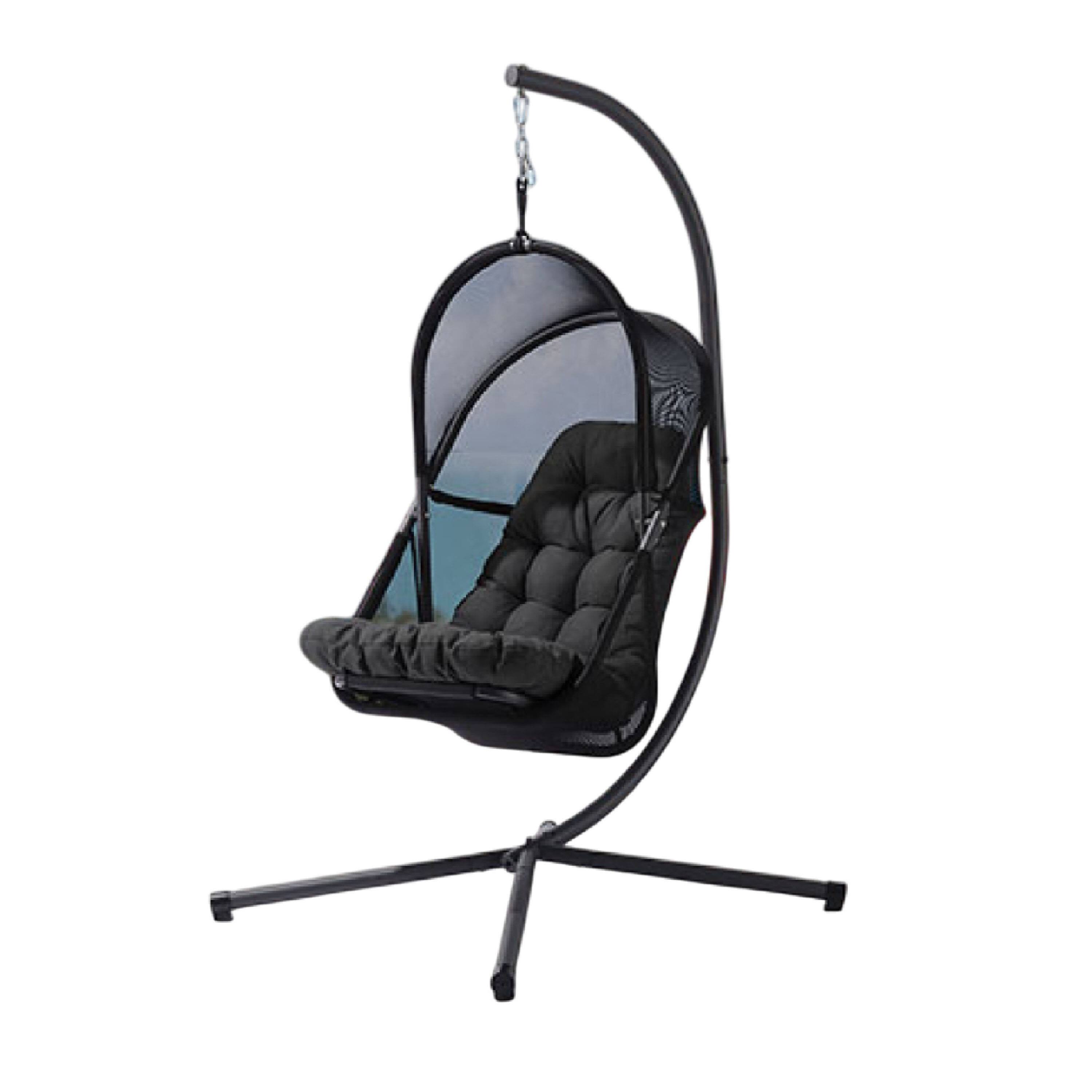 Alt View 1. Manhattan Lane - Bery Outdoor Swing Chair with Foldable Stand, Coastal Black Cushion - Black.